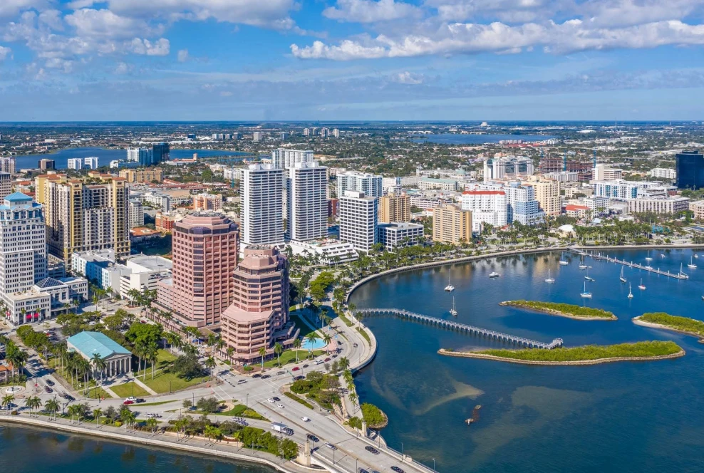 West Palm Beach skyline over the marina