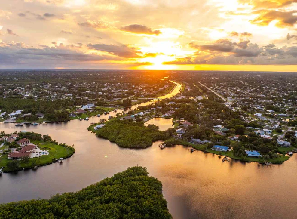 Port St. Lucie over the river at sunset